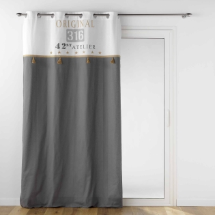 Rideau à œillets 140 x 240 cm – Coton uni + top imprimé – Modèle ORIGINAL Gris
