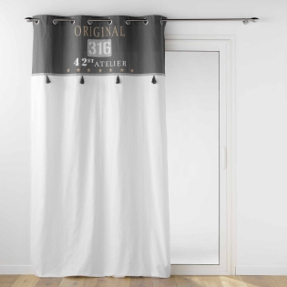 Rideau à œillets 140 x 240 cm – Coton uni + top imprimé – Modèle ORIGINAL Blanc