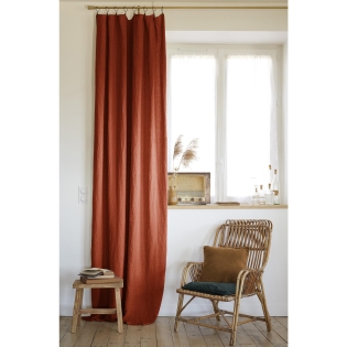 Rideau ajustable + 8 anneaux pince 140 x 270 cm lin lavé français luxe soline Paprika