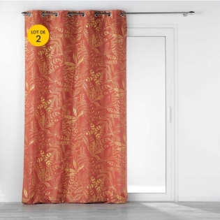 Lot de 2  Rideaux tamisant à oeillets 140 x 260 cm Imprimé métalillisé Belflor Terracotta/Or