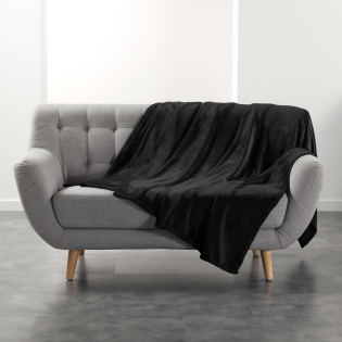 Plaid  ultra doux 180 x 220 cm – Flanelle Unie Flanou Noir