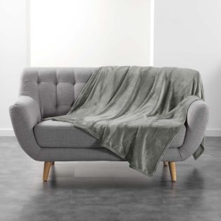 Plaid  ultra doux 180 x 220 cm – Flanelle Unie Flanou Gris
