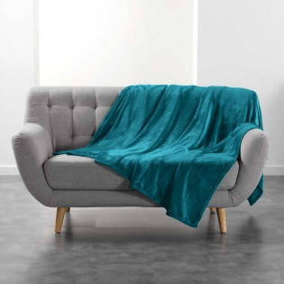 Plaid  ultra doux 180 x 220 cm – Flanelle Unie Flanou Bleu