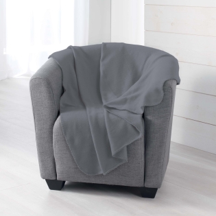 Plaid 125 x 150 cm – Polaire Uni MILOU – Anthracite – Finition Point Cavalier