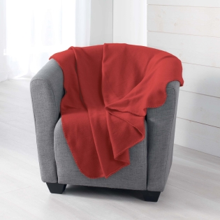 Plaid 125 x 150 cm – Polaire Uni MILOU – Rouge – Finition Point Cavalier