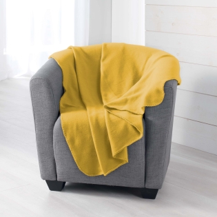 Plaid 125 x 150 cm – Polaire Uni MILOU – Jaune – Finition Point Cavalier
