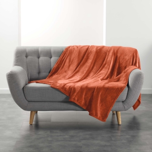 Plaid  ultra doux 180 x 220 cm – Flanelle Unie Flanou Terracotta