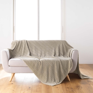  Plaid 180 x 220 cm en flanelle relief uni – Modèle ARYA – Coloris Taupe