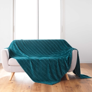  Plaid 180 x 220 cm en flanelle relief uni – Modèle ARYA – Coloris Bleu 