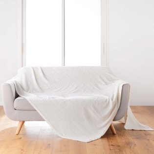  Plaid 180 x 220 cm en flanelle relief uni – Modèle ARYA – Coloris Naturel