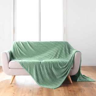  Plaid 180 x 220 cm en flanelle relief uni – Modèle ARYA – Coloris Sauge