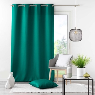 Lot de 4 Rideaux à Oeillets 140 x 260 cm – Polyester Uni Essentiel – Emeraude