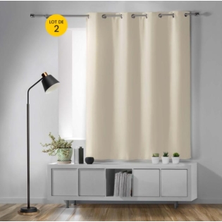 Lot de 2 Rideaux Occultants à Œillets 135 x 180 cm – Uni Naturel – Petite Hauteur