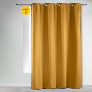 Lot de 2 rideaux à œillets 135x240 cm – Occultants unis – Coloris Ocre