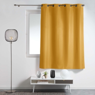 Rideau à œillets petite hauteur 140 x 180 cm – polyester uni essentiel – coloris ocre
