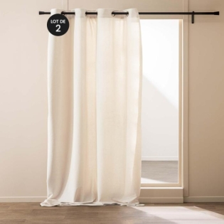 Lot de 2 rideaux tamisants à œillets 140 x 260 cm – Bouclette unie WINONY – Coloris Naturel