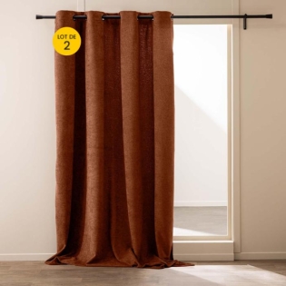 Lot de 2 rideaux tamisants à œillets 140 x 260 cm – Bouclette unie WINONY –  Terracotta
