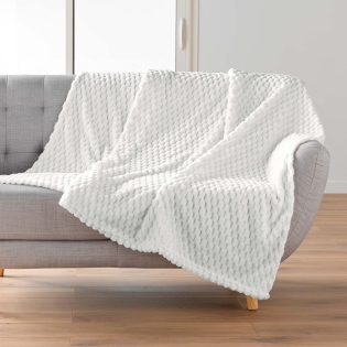 Plaid 125 x 150 cm – Flanelle Relief Unie Mini Frosty Naturel
