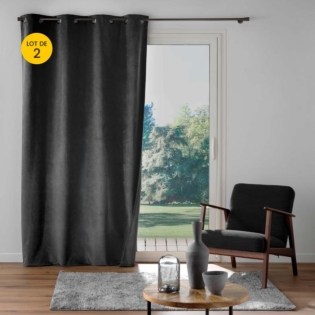 Lot de 2 Rideaux à Œillets 140 x 260 cm – Velours Relief Olympe Anthracite – 100 % Occultant et Thermique