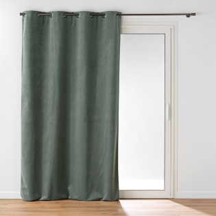 Rideau à œillets 140 x 260 cm – Velours relief Olympe Kaki – 100 % Occultant et Thermique
