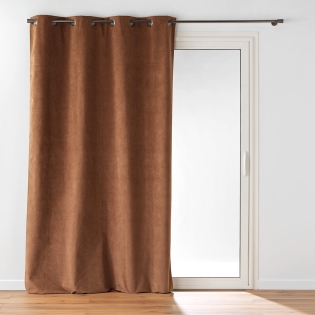 Rideau à œillets 140 x 260 cm – Velours relief Olympe Camel – 100 % Occultant et Thermique