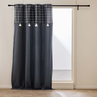 Rideau à Œillets 140 x 240 cm – Coton/Polyester avec Top Tissé et Pompons EVEREST Anthracite