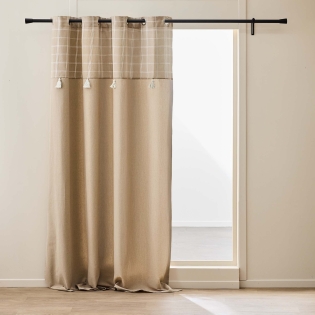Rideau à Œillets 140 x 240 cm – Coton/Polyester avec Top Tissé et Pompons EVEREST Sable