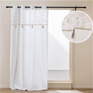 RIDEAU À ŒILLETS 140 x 240 CM – COTON/POLYESTER HAUT MÉTALLISÉS & POMPONS – DUCHESSE