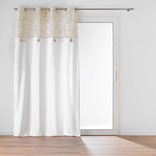 Rideau à œillets 140x240 cm – Coton/Polyester – Top imprimé métallisé avec pompons – ALTEA