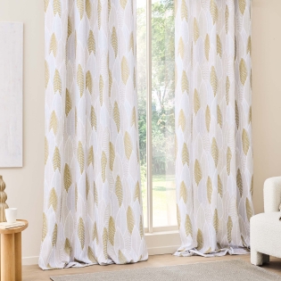 Lot de 2 Rideaux à œillets 140 x 260 cm – Polyester imprimé – Motif Feuilles – KIM