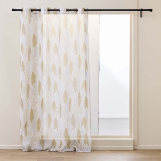 Voilage à Œillets 140 x 240 cm – Voile Sable Imprimé Feuillage – Modèle KIM