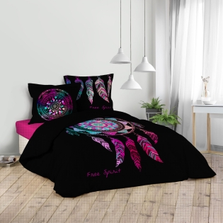 Housse de couette 260 x 240 cm + 2 taies – Coton 42 fils – Imprimé placé Porte Bonheur
