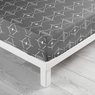 Drap-Housse 90 x 190 cm – Coton 57 Fils – Bonnet 30 cm – Anthracite Motif Géométrique
