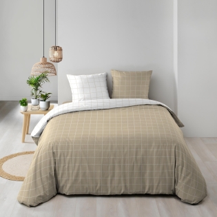 Housse de couette réversible 200 x 200 cm + 2 taies -  CADRIA – 100% coton 57 fils