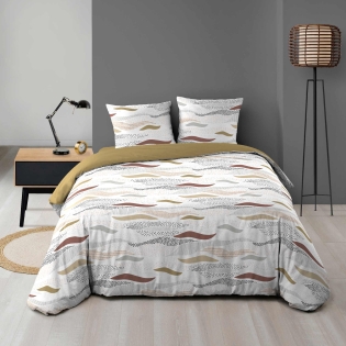 Parure de lit 240x220 cm + 2 taies – Microfibre imprimée ZENITH – Motif ondulé tons naturels