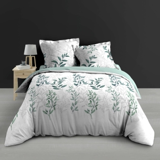 Parure de lit 260 x 240 cm + 2 taies – Percale 78 fils – WENDY – Imprimé feuillage 