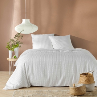 Housse de couette 240x220 cm + 2 taies – Microfibre gaufrée unie blanche ABELIA
