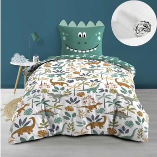 Pack Housse de couette enfant réversible DINA 140x200 cm + Drap housse 90x190 cm Blanc