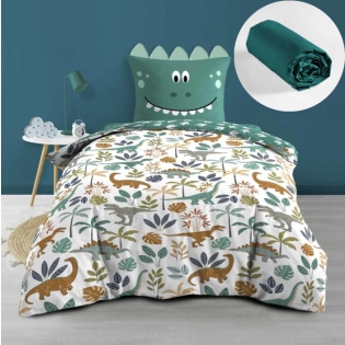 Pack Housse de couette réversible DINA 140 x 200 cm + Drap housse 90x190 cm Emeraude