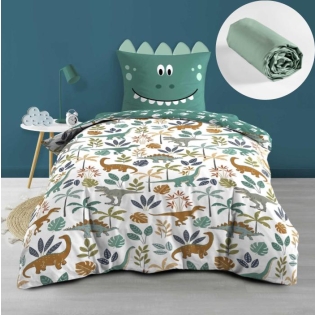 Pack Housse de couette réversible DINA 140 x 200 cm + Drap housse 90x190 cm Sauge
