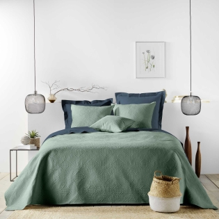 Couvre-lit 2 personnes avec 2 housses de coussin – 240 × 260 cm – Microfibre Romane Cèdre