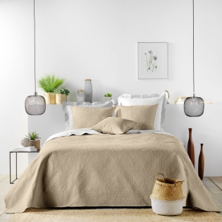 Couvre-lit 2 personnes avec 2 housses de coussin – 240 × 260 cm – Microfibre Romane Lin