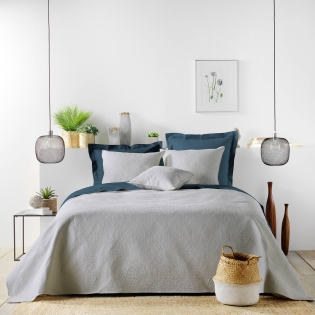 Couvre-lit 2 personnes avec 2 housses de coussin – 240 × 260 cm – Microfibre Romane Gris