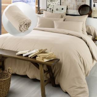 Pack Housse de couette chaude en flanelle 240 x 220 cm + drap housse 140x190 Candice Beige