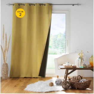 Lot de 2 rideaux à oeillets 140x 260 cm doublés polaire thermique Jupiter Ocre