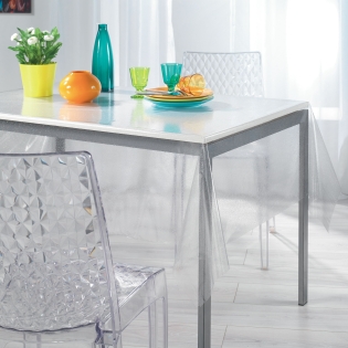 Nappe cristal rectangle 140 x 240 cm pvc imprime 15/100e paillettes Argent