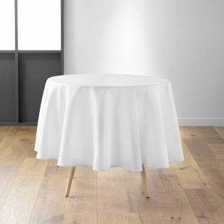 Nappe ronde Ø 180 cm – Polyester uni – Blanc Essentiel – Finition ourlet
