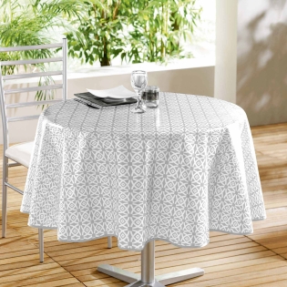 Nappe ronde Ø160 cm PVC imprimé – Finition biais – Abaca
