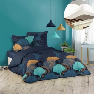 Pack housse de couette 220x240 cm Belle nuit + drap housse 140x190 Blanc