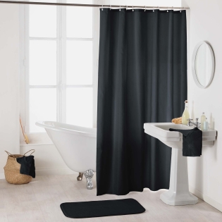 Rideau de douche avec crochets 180 x 200 cm –  ESSENCIA Noir – Imperméable & déco